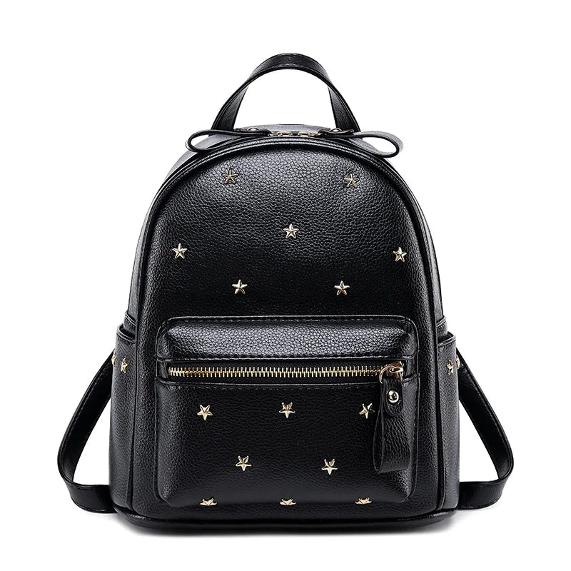 Luxury Black Leather Backpack – Minimal Rivet Mini Travel Bag