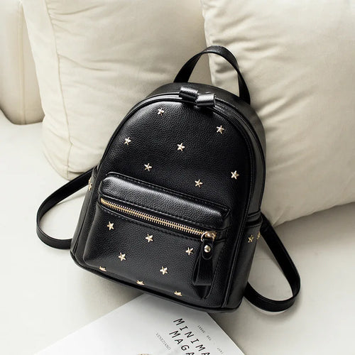 Luxury Black Leather Backpack – Minimal Rivet Mini Travel Bag